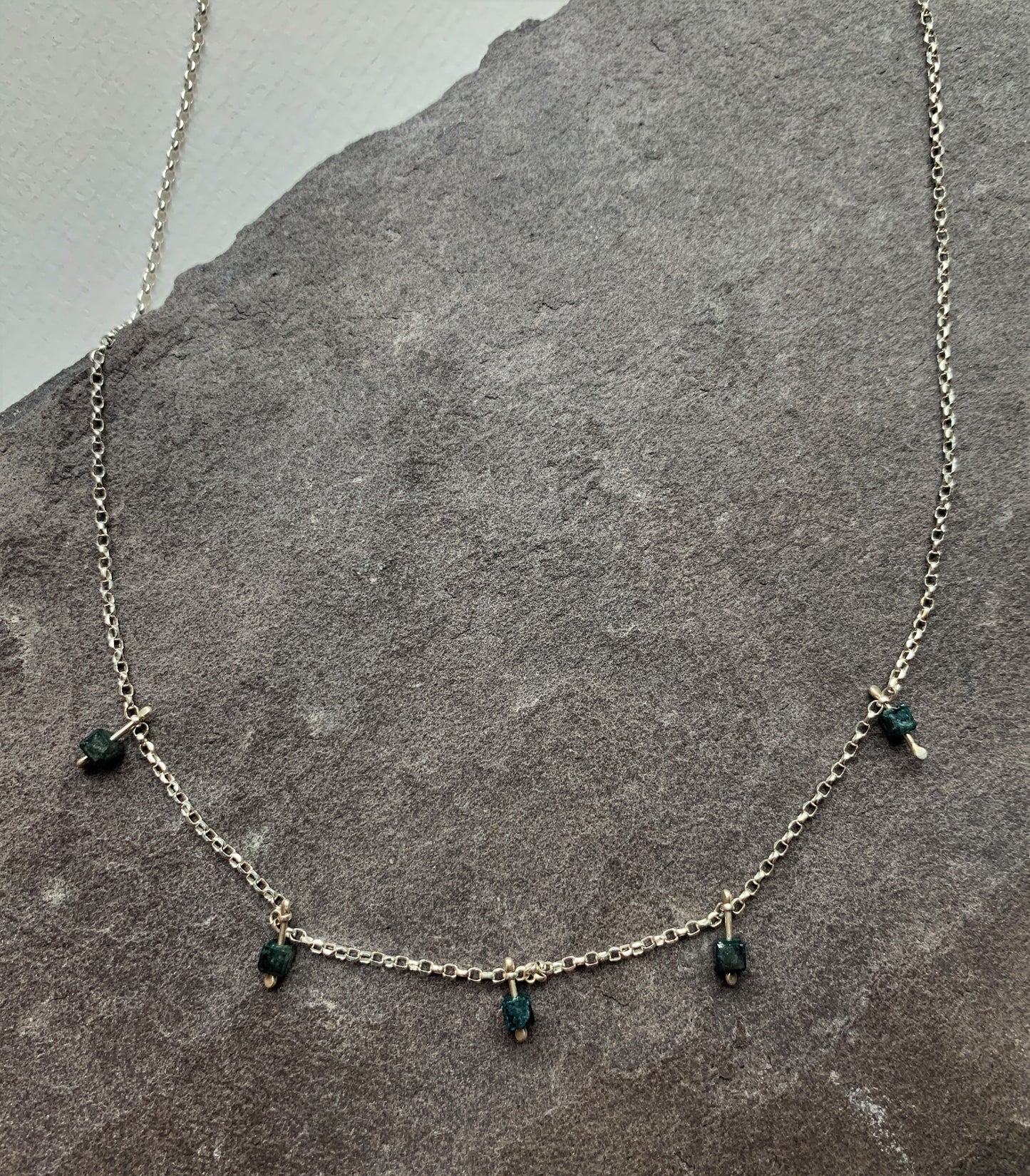 Blue diamond dangly necklace