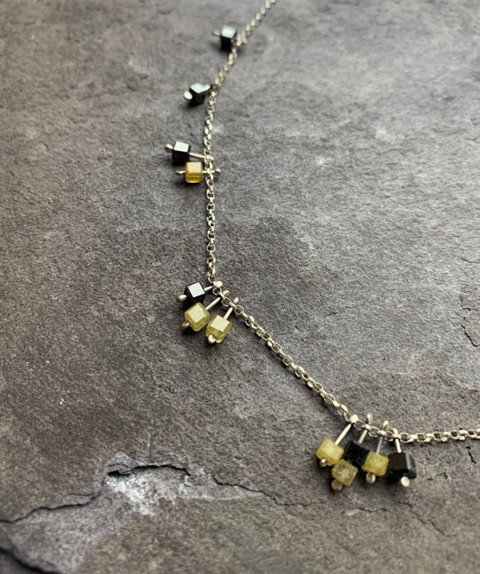 Yellow and black rough diamond dangly multi coloured necklace