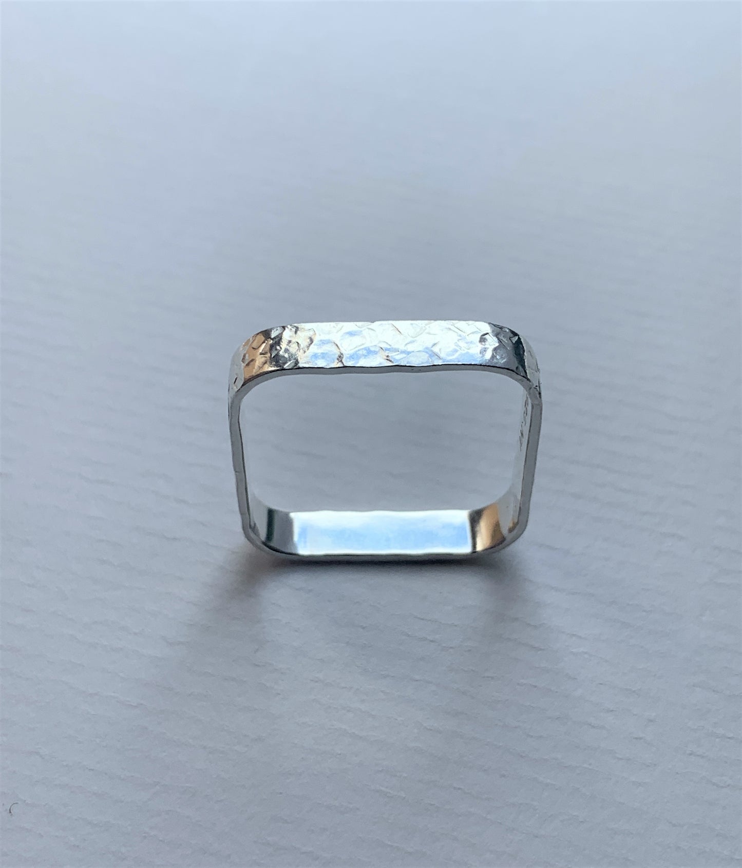 Textured unisex cushioned square silver ring