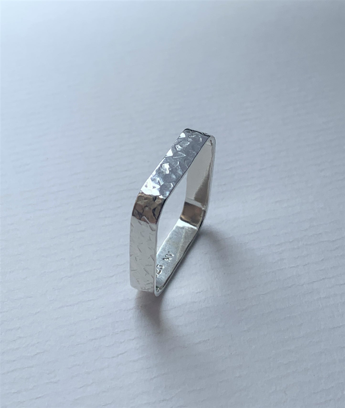 Textured unisex cushioned square silver ring