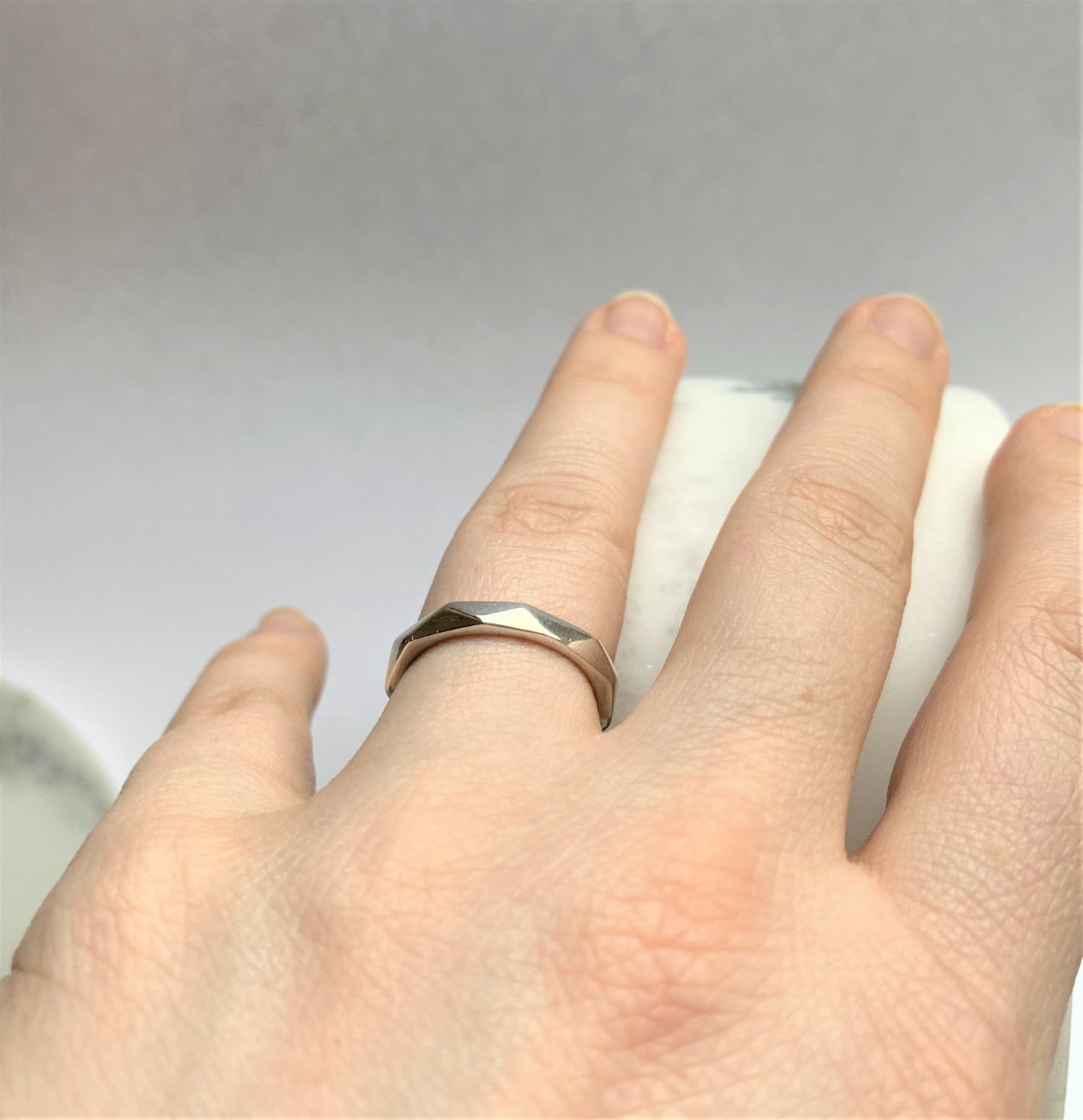 Faceted zig zag recycled sterling silver ring - alternative wedding band