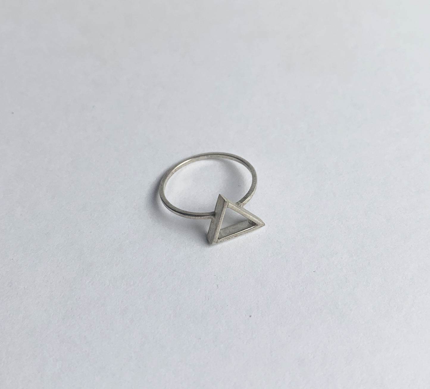 Small 3D Sterling silver off-centered triangle ring