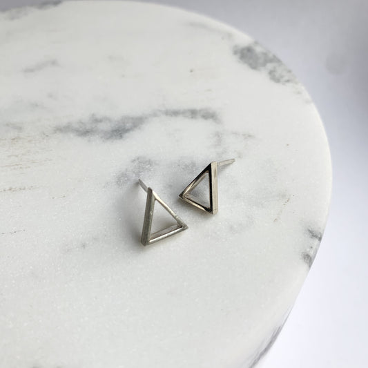 Small sterling silver 3D triangle top side earrings