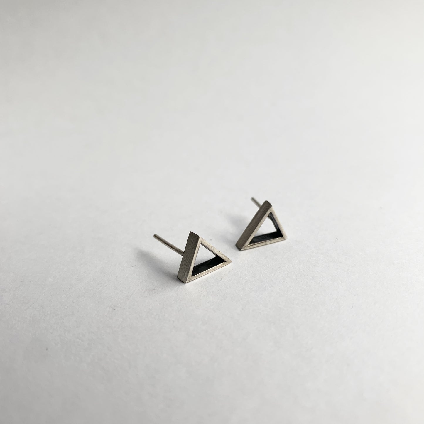 Small sterling silver 3D triangle oxidized earrings