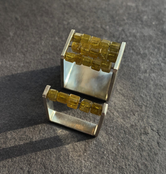 ABACUS III - Triple Row Yellow Diamond Bead Square Ring