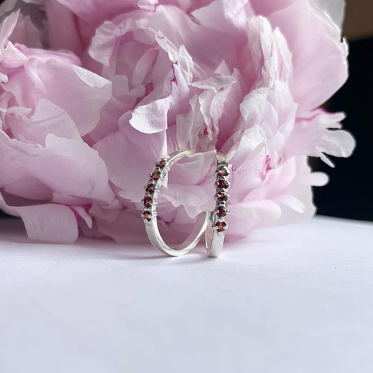Bella Hoops - Everyday Silver Hoops with Semi-precious Garnet Stones