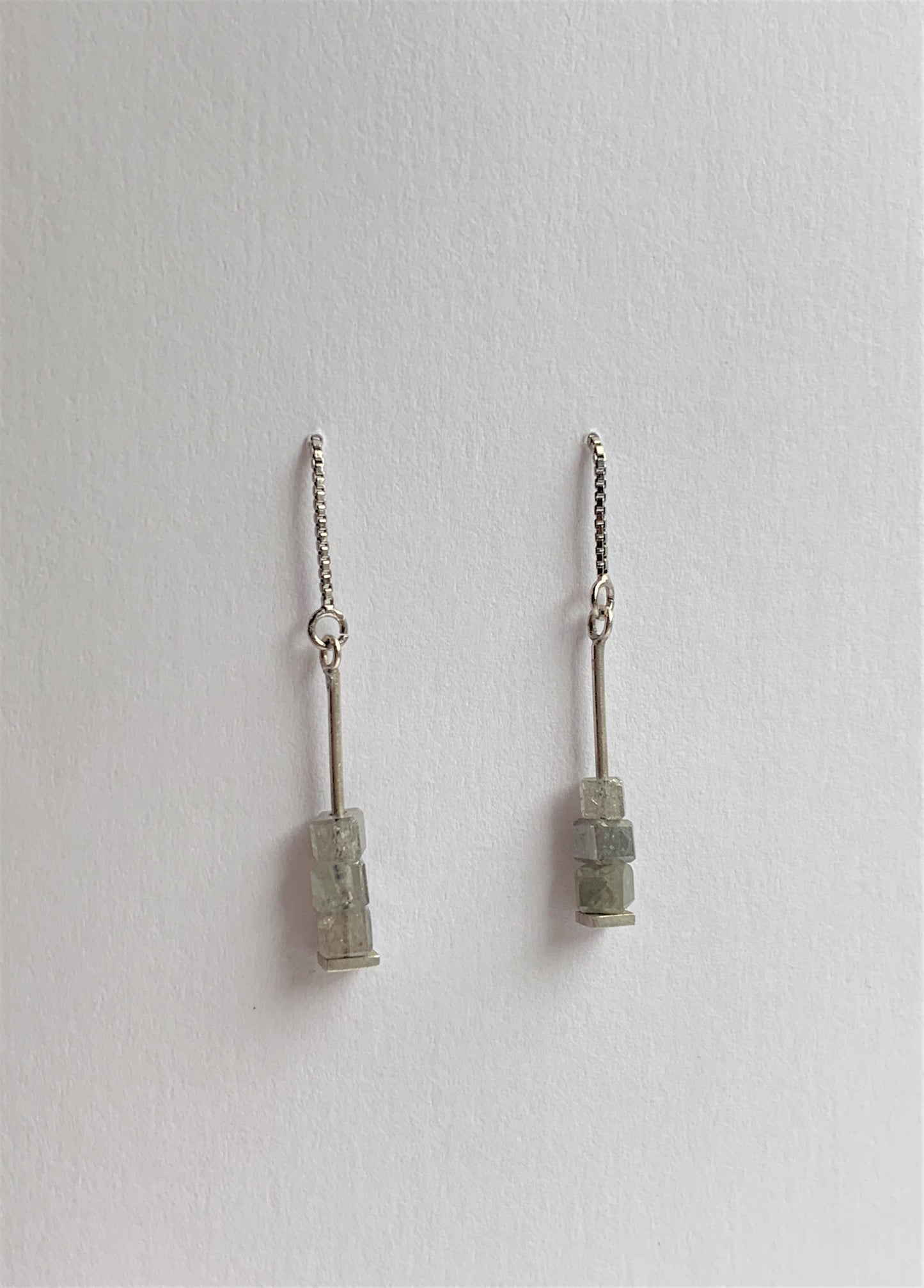 Grey diamond pillar thread through earrings