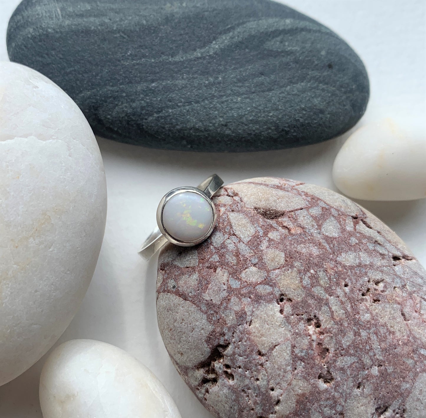 Opal Cabochon Sterling Silver Ring