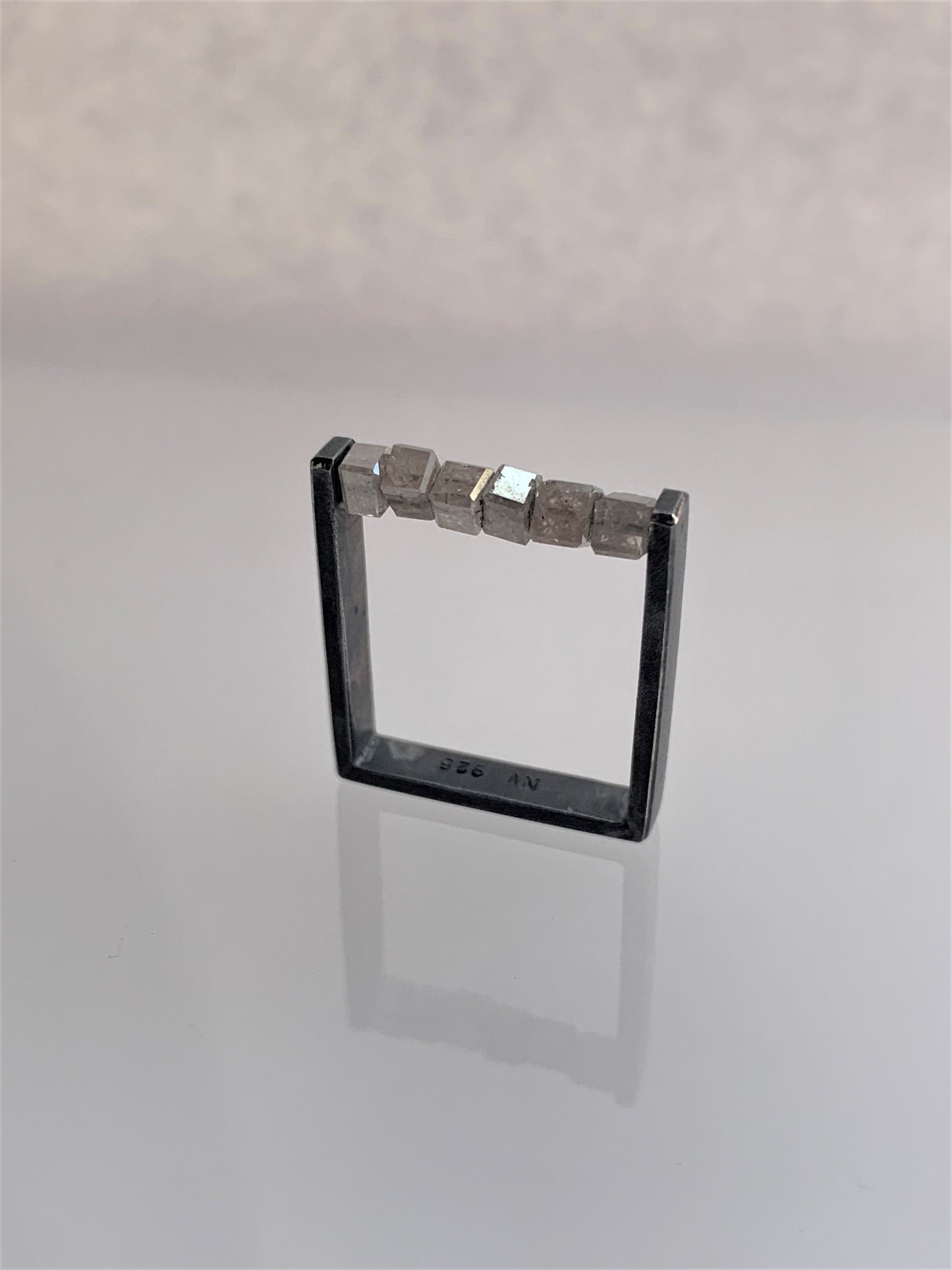 ABACUS VI - Single Row Diamond Bead Square Ring with six Diamond beads
