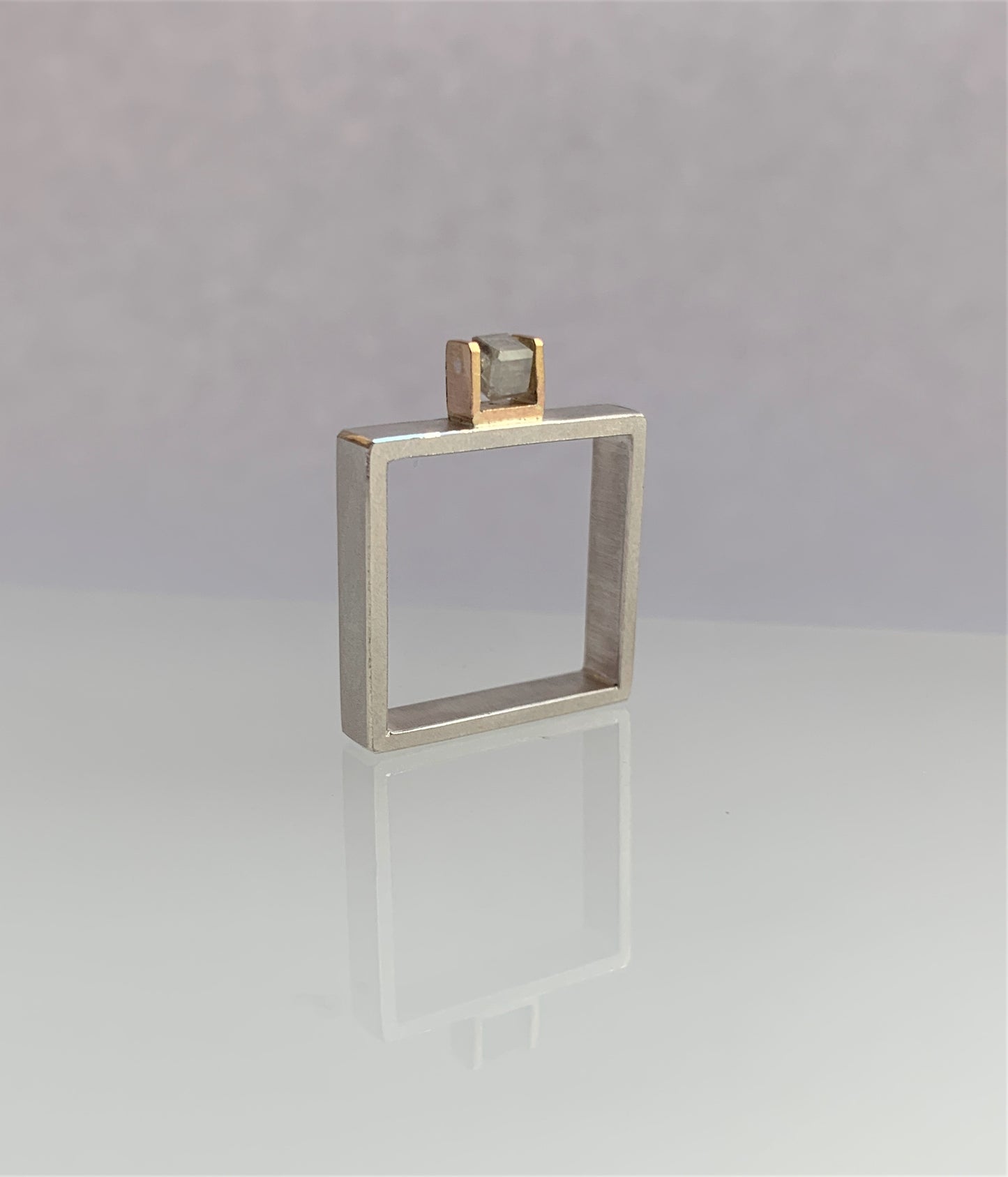 ABACUS II - Single Diamond Bead in 18K Rose Gold & Silver Square Ring, Alternative Engagement Ring