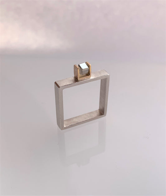 ABACUS II - Single Diamond Bead in 18K Rose Gold & Silver Square Ring, Alternative Engagement Ring