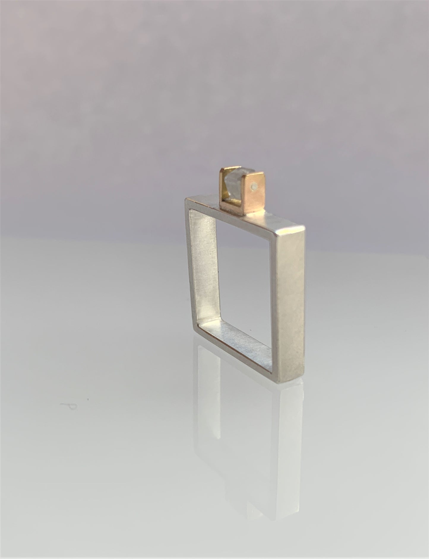 ABACUS II - Single Diamond Bead in 18K Rose Gold & Silver Square Ring, Alternative Engagement Ring