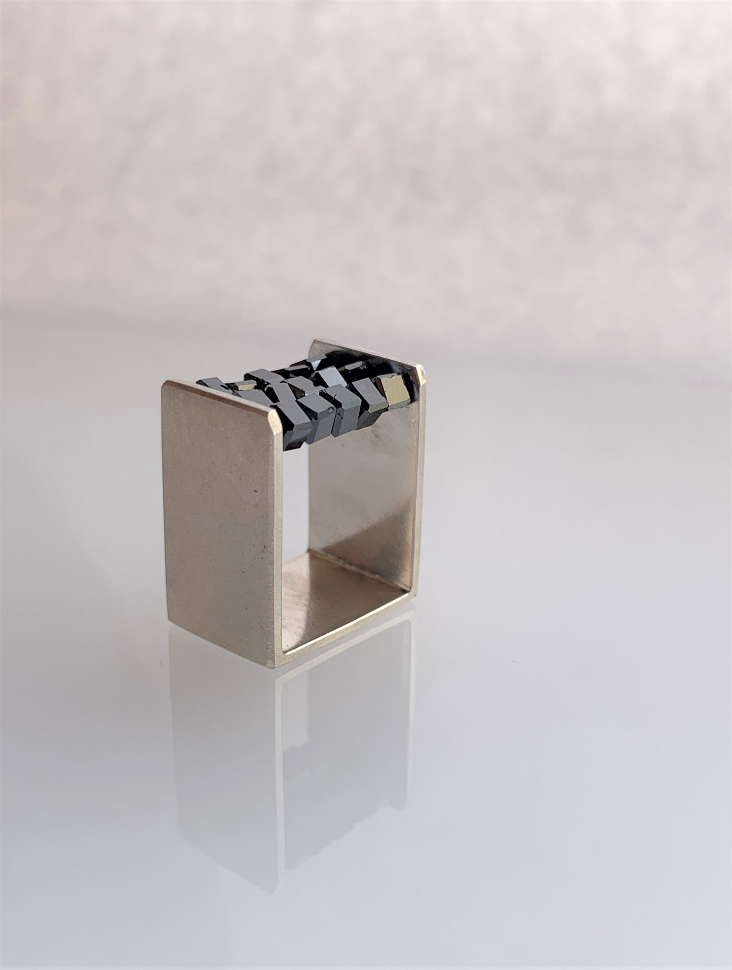 ABACUS III - Triple Row Diamond Bead Square Ring